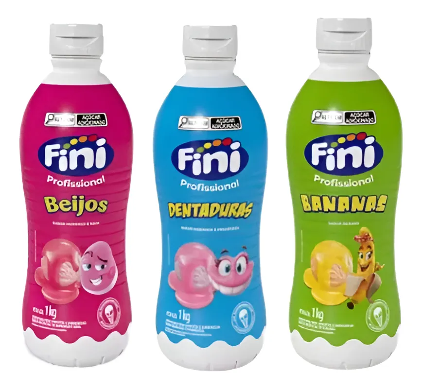 Kit 3 Calda para Sorvete Cobertura Fini 1kg - Banana, Dentaduras e Beijos